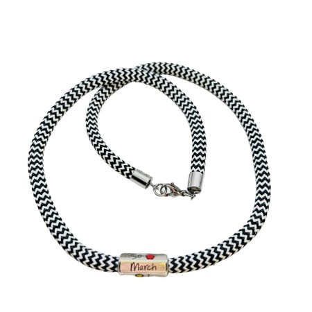 necklace with cord white and black and march
